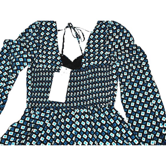 Band of the Free NWT Genevieve Teal Diamond Long Sleeve Mini Dress Sz XS Blue - Picture 7 of 13